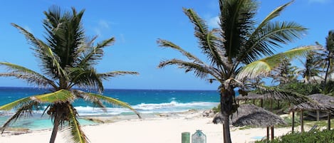 Een privéstrand, een gratis shuttleservice van/naar het strand