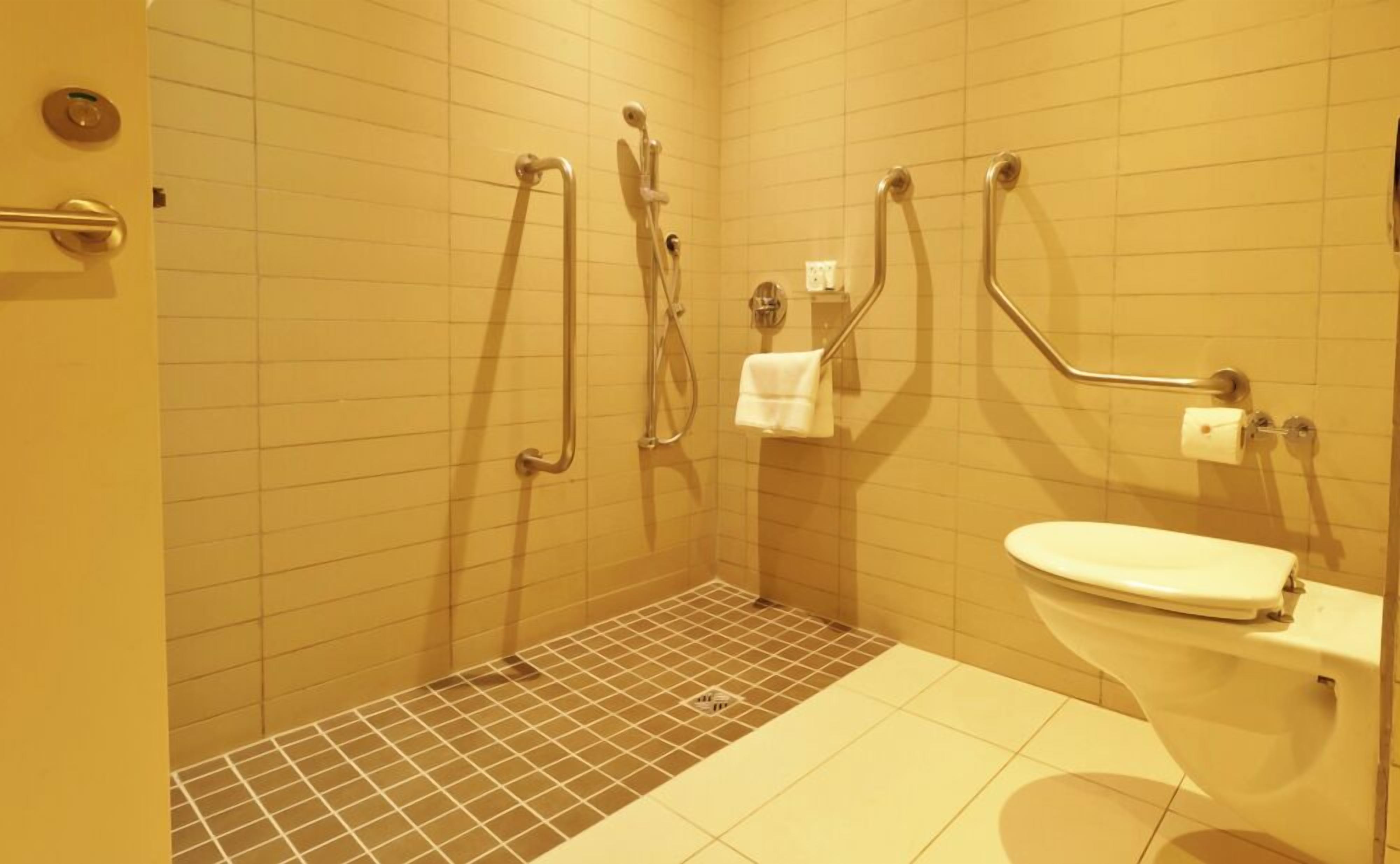 Double Room (Physically Accessible) | Bathroom | Separate tub and shower, hydromassage showerhead, designer toiletries