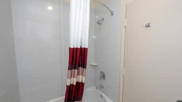 Combined shower/tub, eco-friendly toiletries, hair dryer, towels