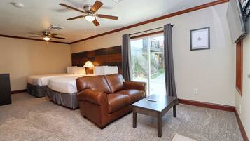 Premium bedding, pillowtop beds, desk, laptop workspace