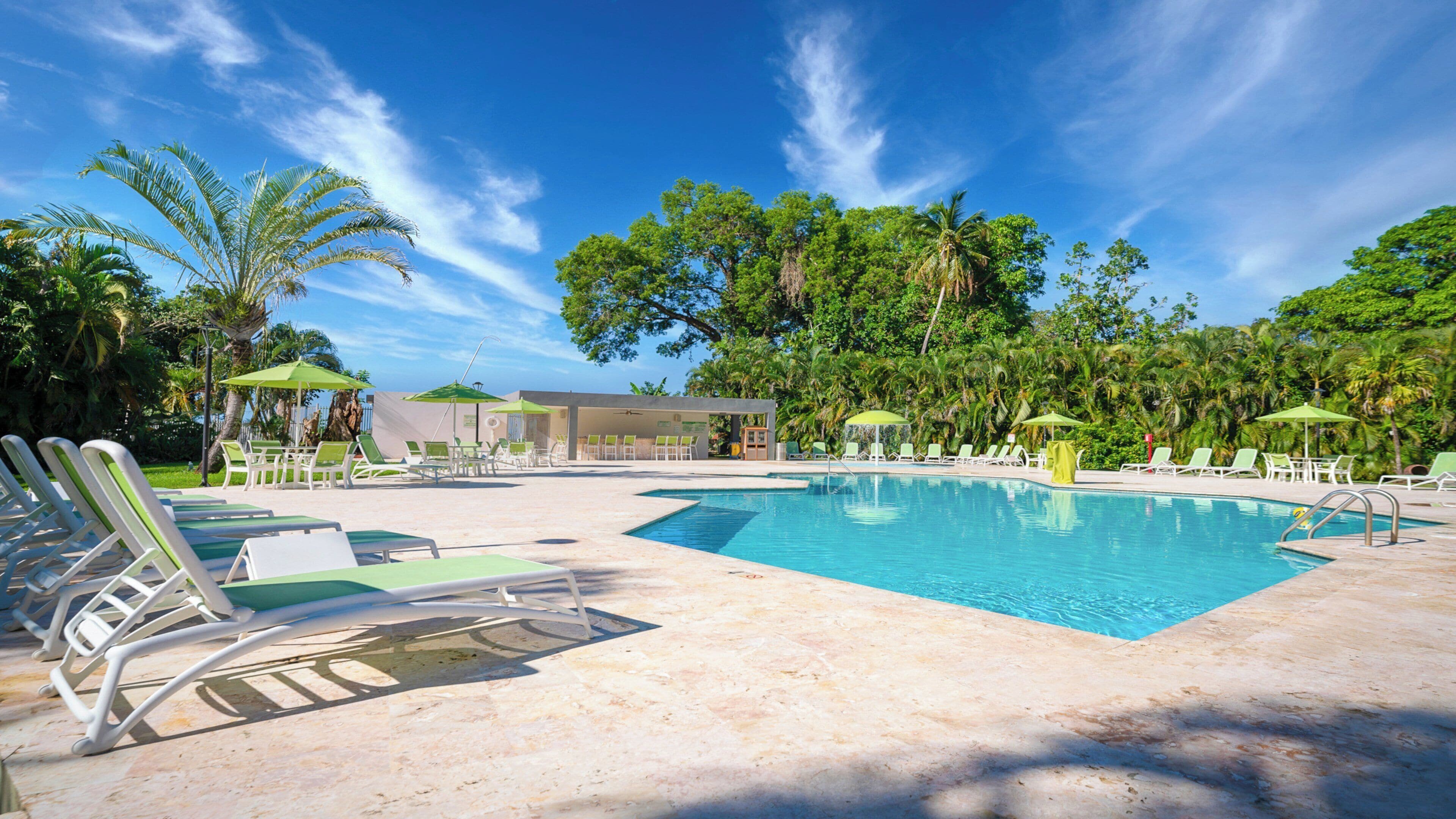 Outdoor pool, open 8:00 AM to 8:00 PM, pool umbrellas, pool loungers