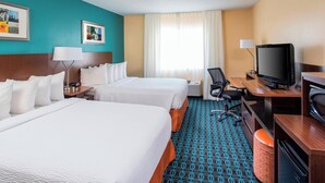 A hotel room with two beds, a desk with a computer, a television, and a bathroom. - Fairfield Inn & Suites by Marriott Branson (Branson)