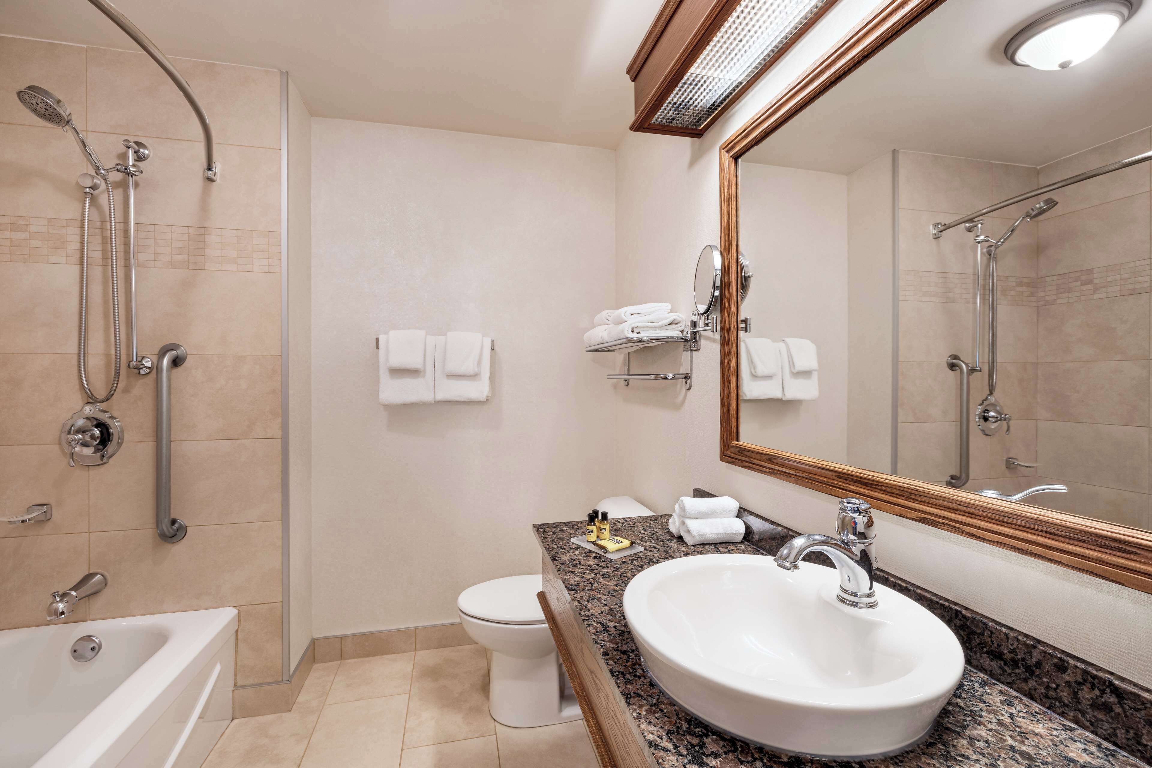 eco-friendly toiletries, hair dryer, towels