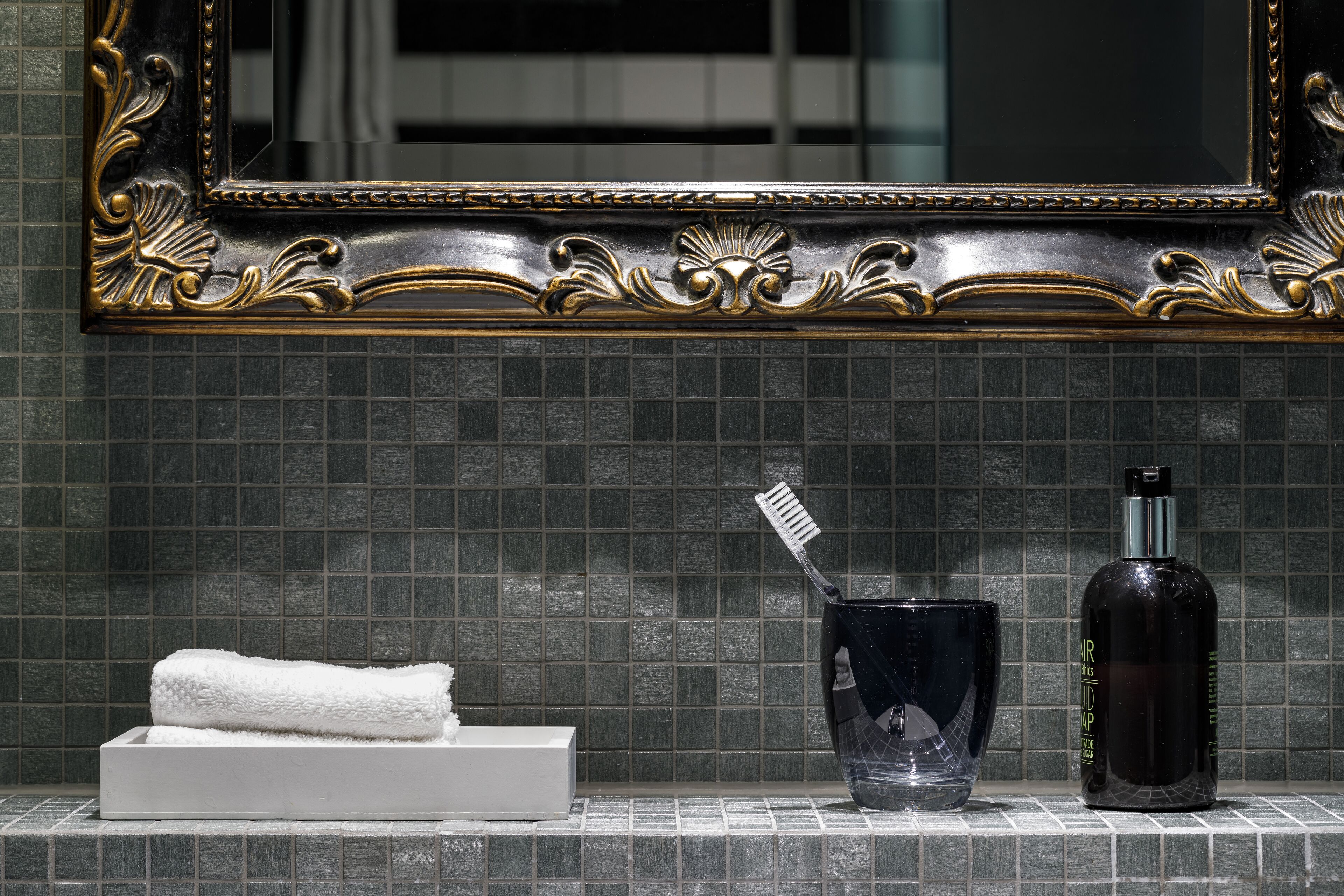 smart room | bathroom | eco-friendly toiletries, hair dryer, slippers, towels