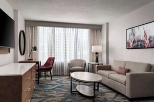 Suite, 1 King Bed, Accessible, Bathtub | Living area | 55-inch flat-screen TV with cable channels, TV