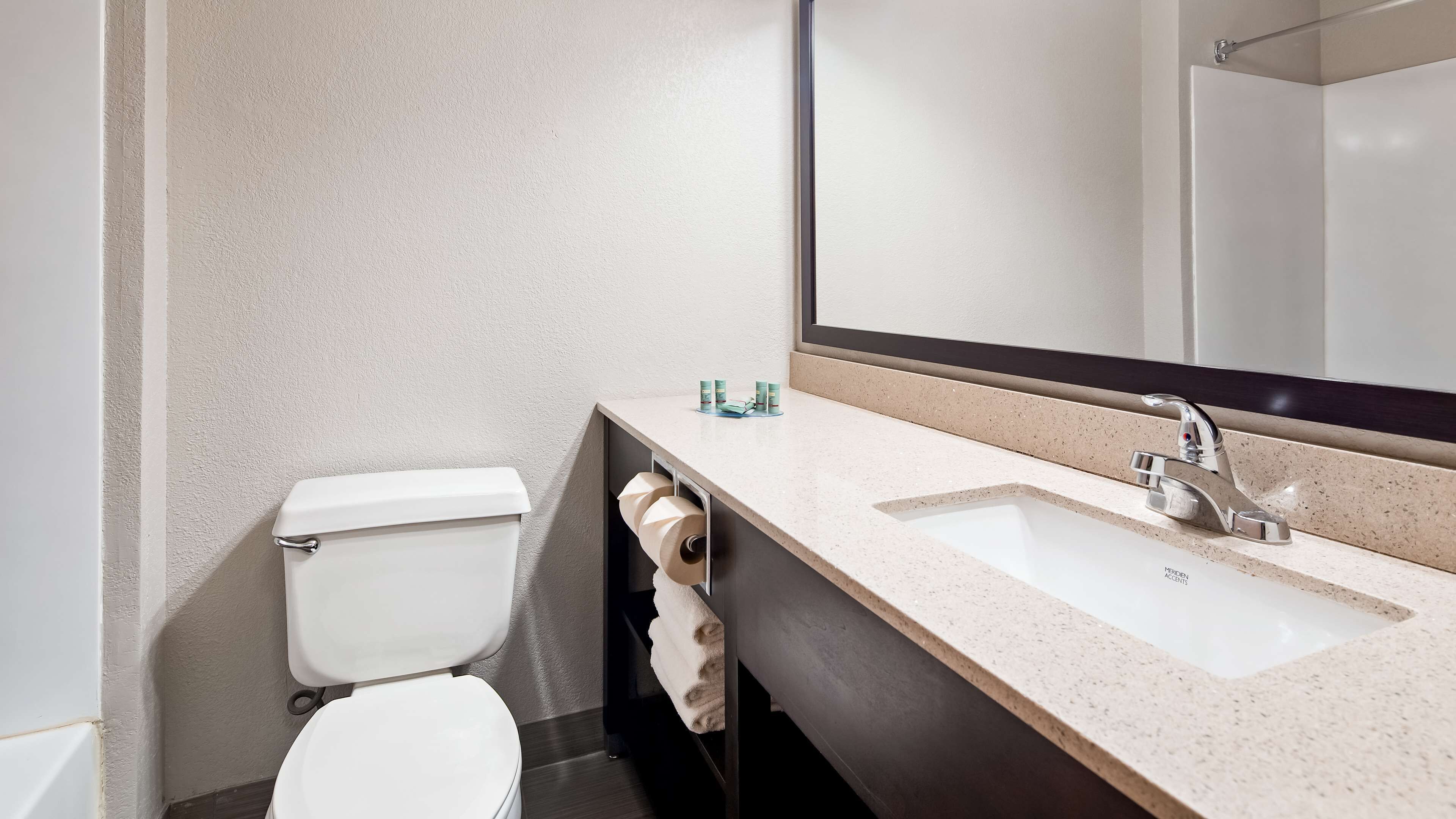 free toiletries, hair dryer, towels