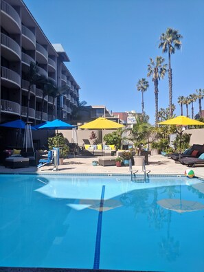 Outdoor pool, sun loungers