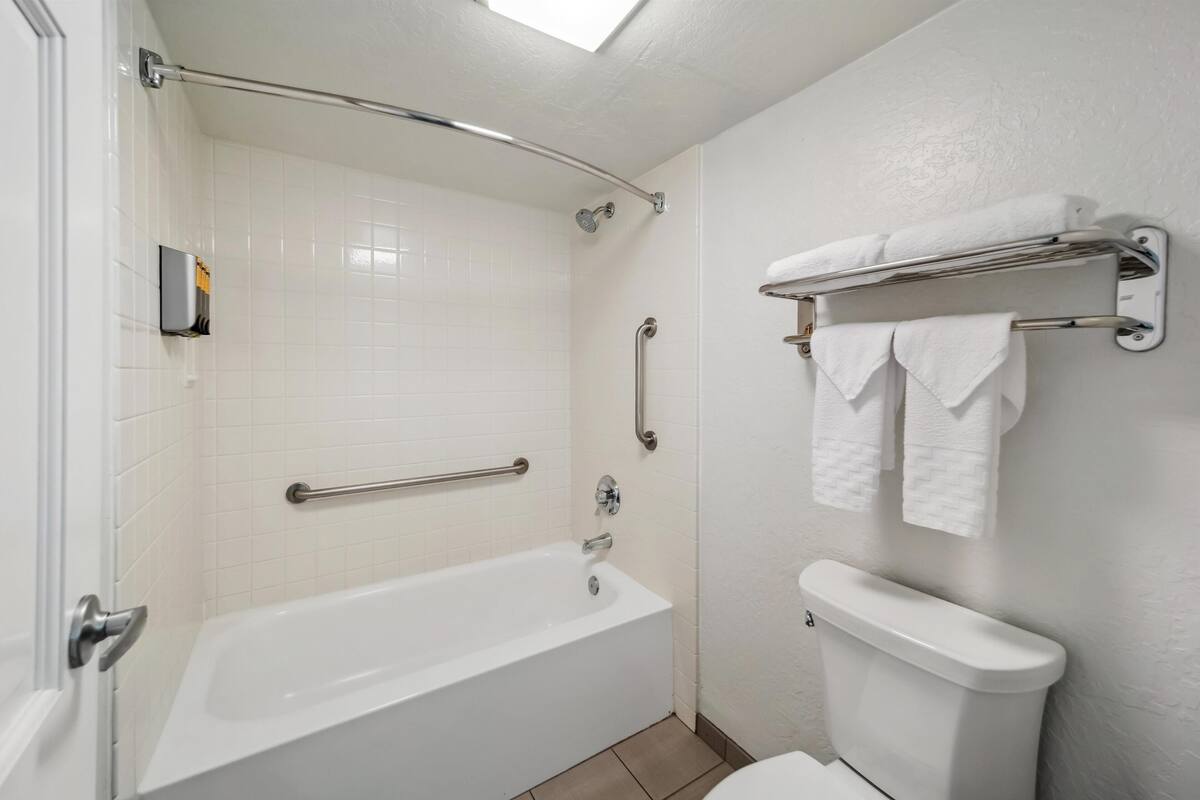 executive room, 1 king bed, non smoking, poolside (with sofabed) | bathroom | combined shower/bathtub, free toiletries, hair dryer, towels