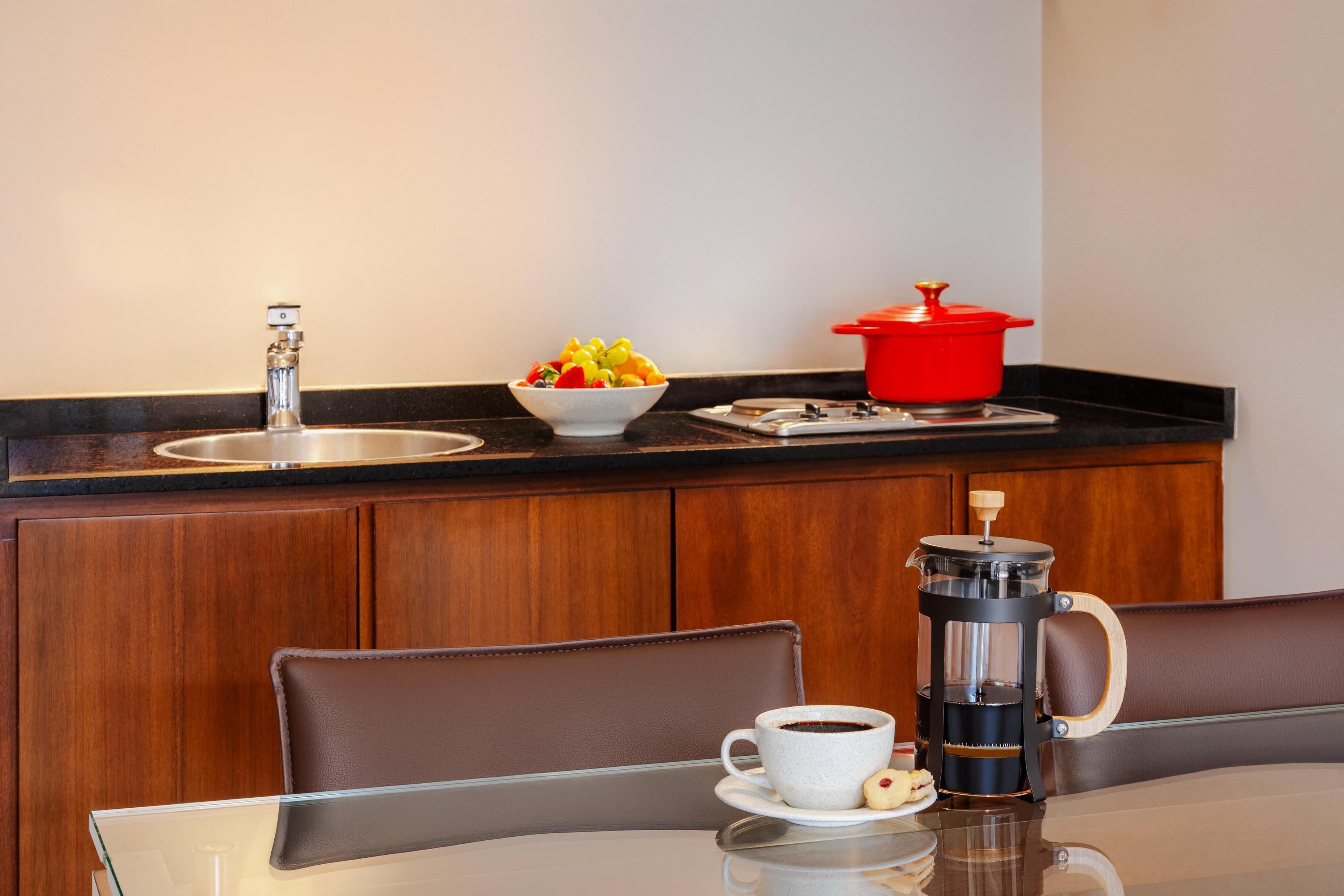 Fridge, espresso maker, eco-friendly cleaning products