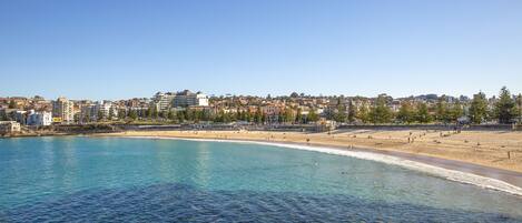 En la playa y playa de arena blanca