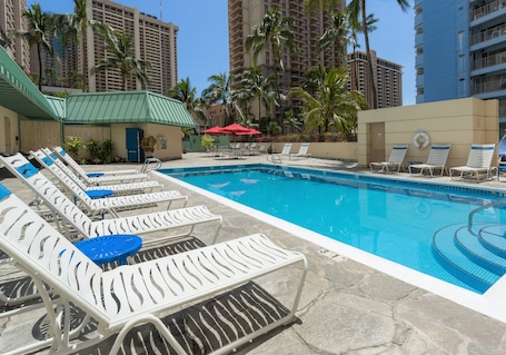 Outdoor pool, open 8:00 AM to 9:00 PM, sun loungers. Ramada Plaza by Wyndham Waikiki