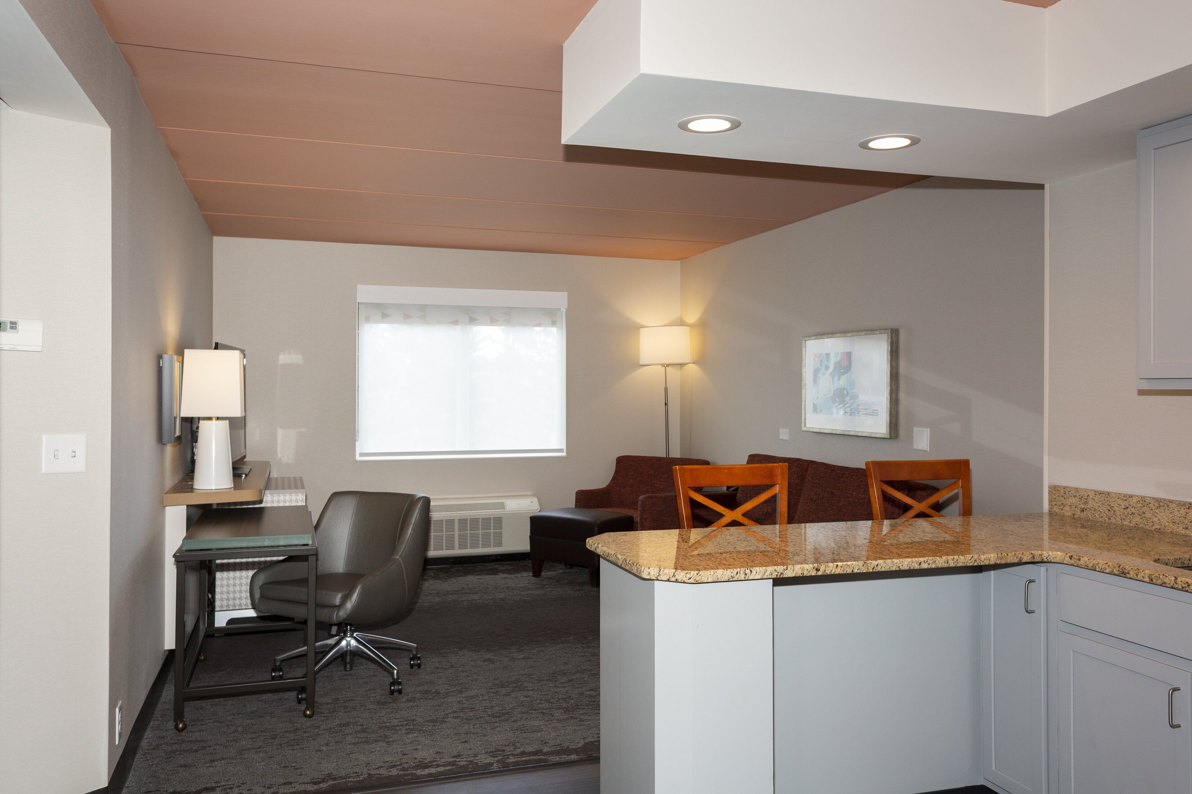 1 bedroom, desk, laptop workspace, blackout curtains