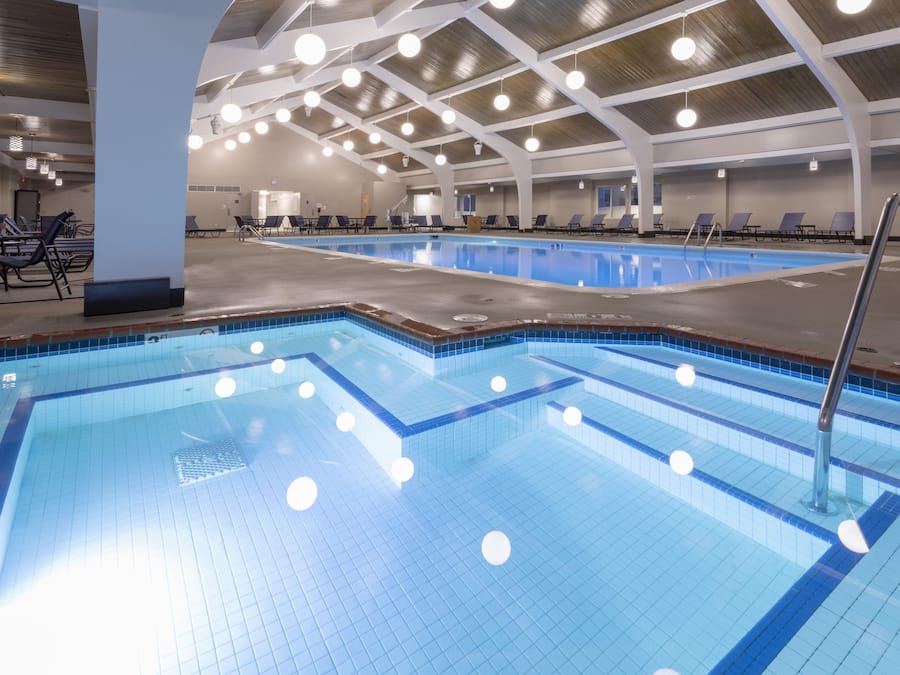 Indoor pool, open 7:00 AM to 11 PM, sun loungers