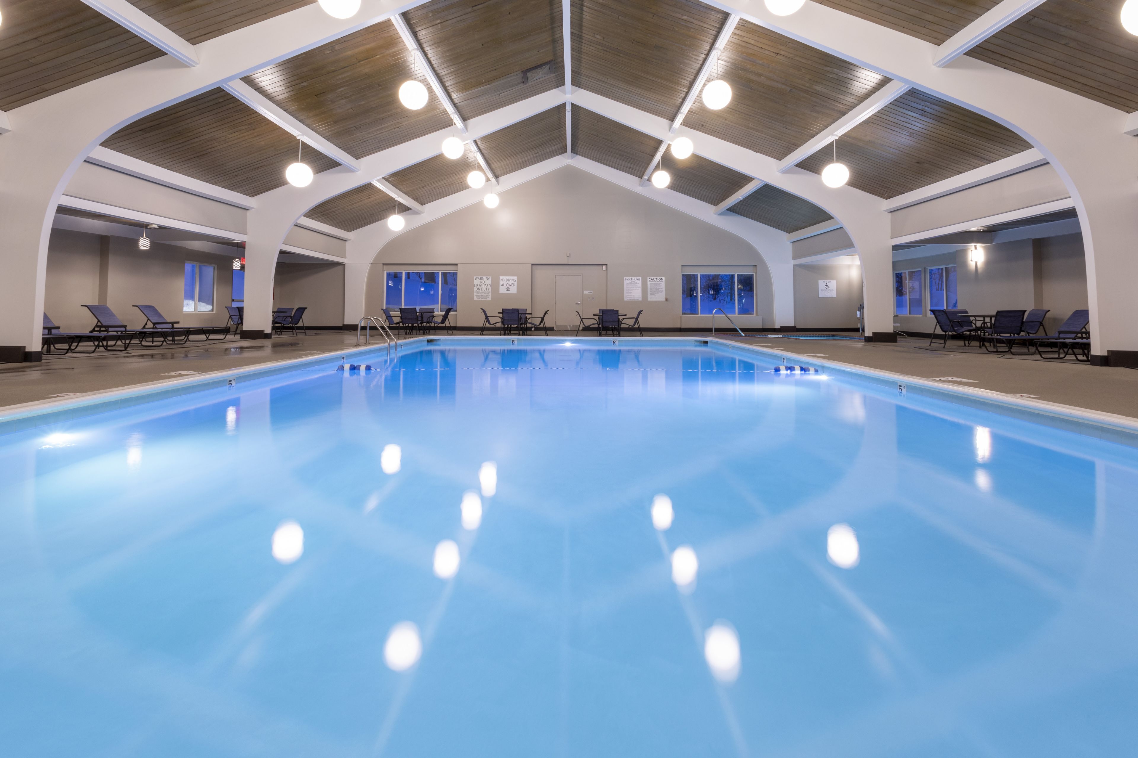 indoor pool, open 7:00 am to 11 pm, pool loungers