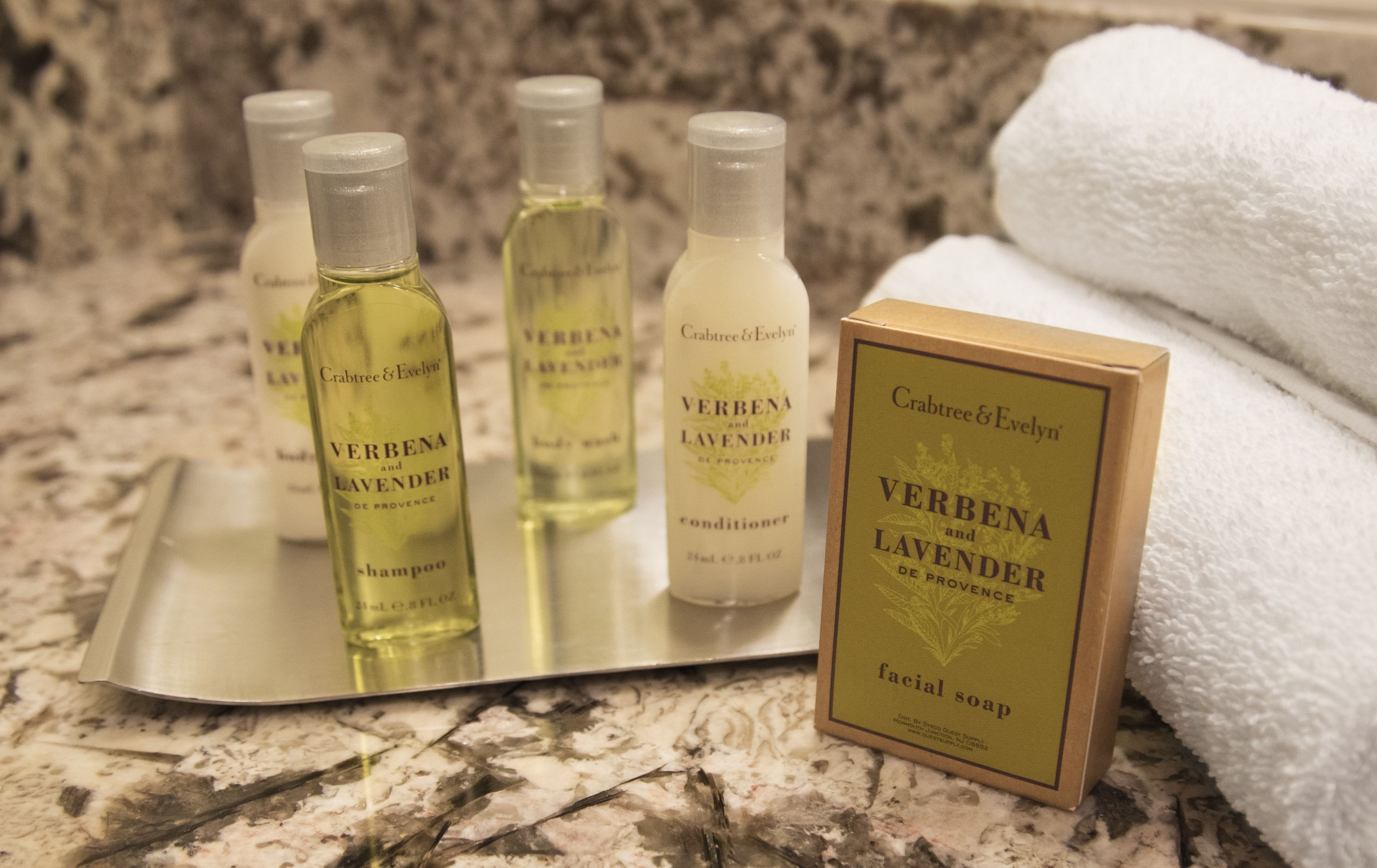 free toiletries, hair dryer, towels, soap