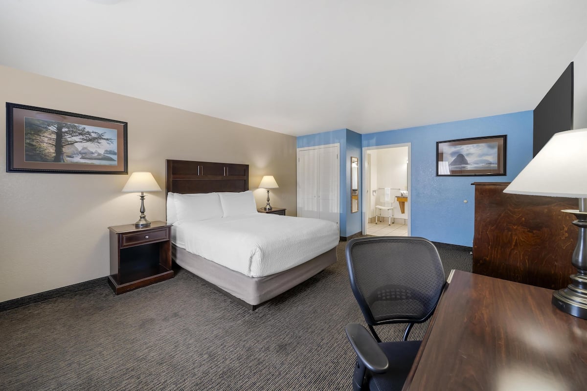 Chambre Standard, 1 grand lit, accessible aux personnes à mobilité réduite (Walk-in Shower) | Lit avec matelas à plateau-coussin, fer et planche à repasser