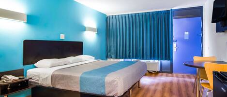 Premium bedding, desk, blackout curtains, iron/ironing board