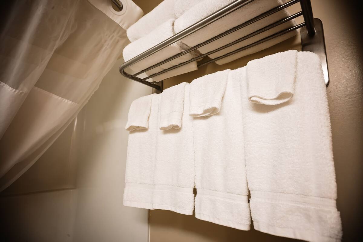 combined shower/bathtub, eco-friendly toiletries, hair dryer, towels