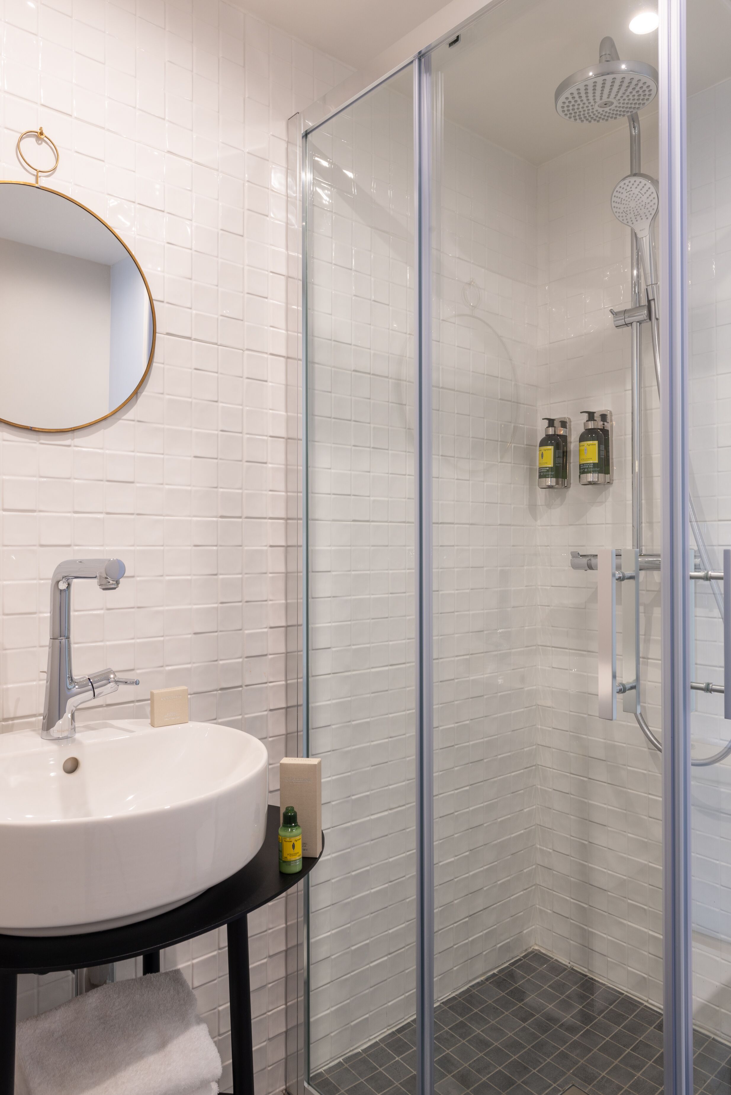 eco-friendly toiletries, hair dryer, towels, soap