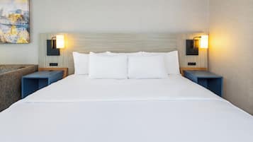 Premium bedding, desk, blackout curtains, soundproofing