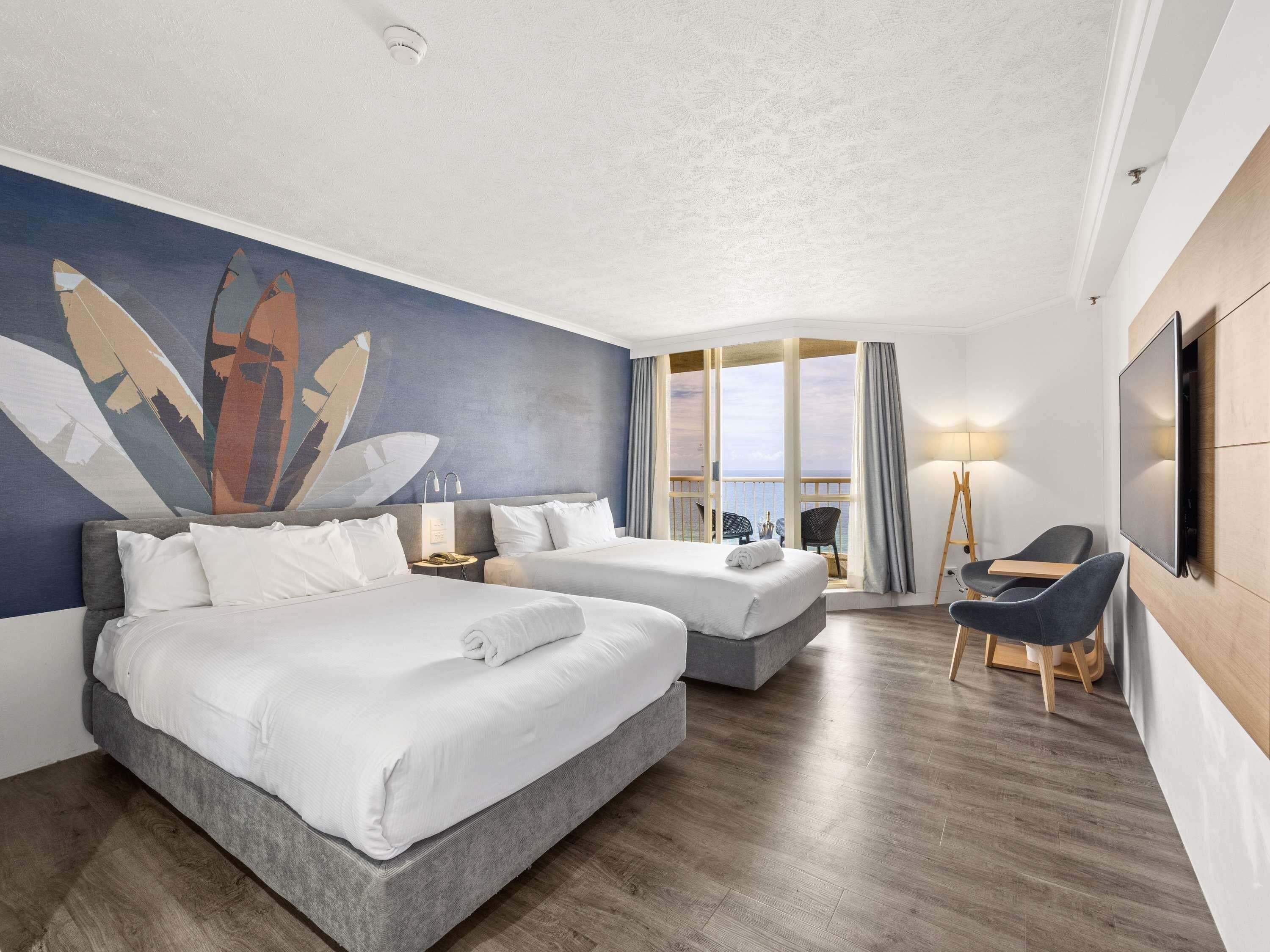 Deluxe Room, 2 Double Beds, Ocean View | Hypo-allergenic bedding, in-room safe, desk, blackout curtains