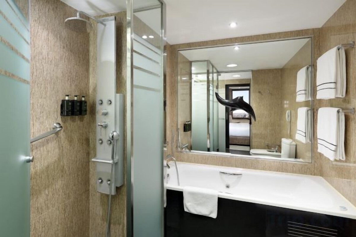 Separate tub and shower, jetted tub, hydromassage showerhead