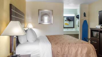 Premium bedding, desk, blackout drapes, iron/ironing board