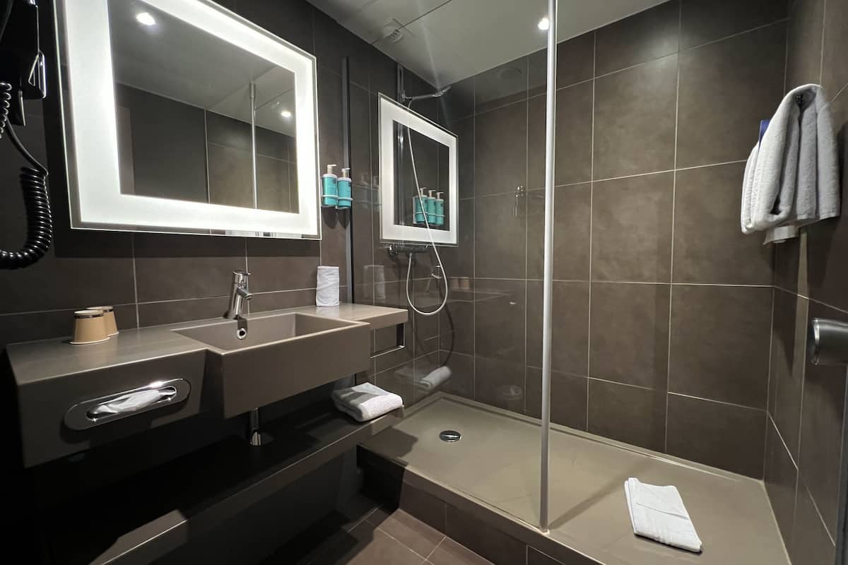 classic room, 1 double bed with sofa bed | bathroom | eco-friendly toiletries, hair dryer, towels