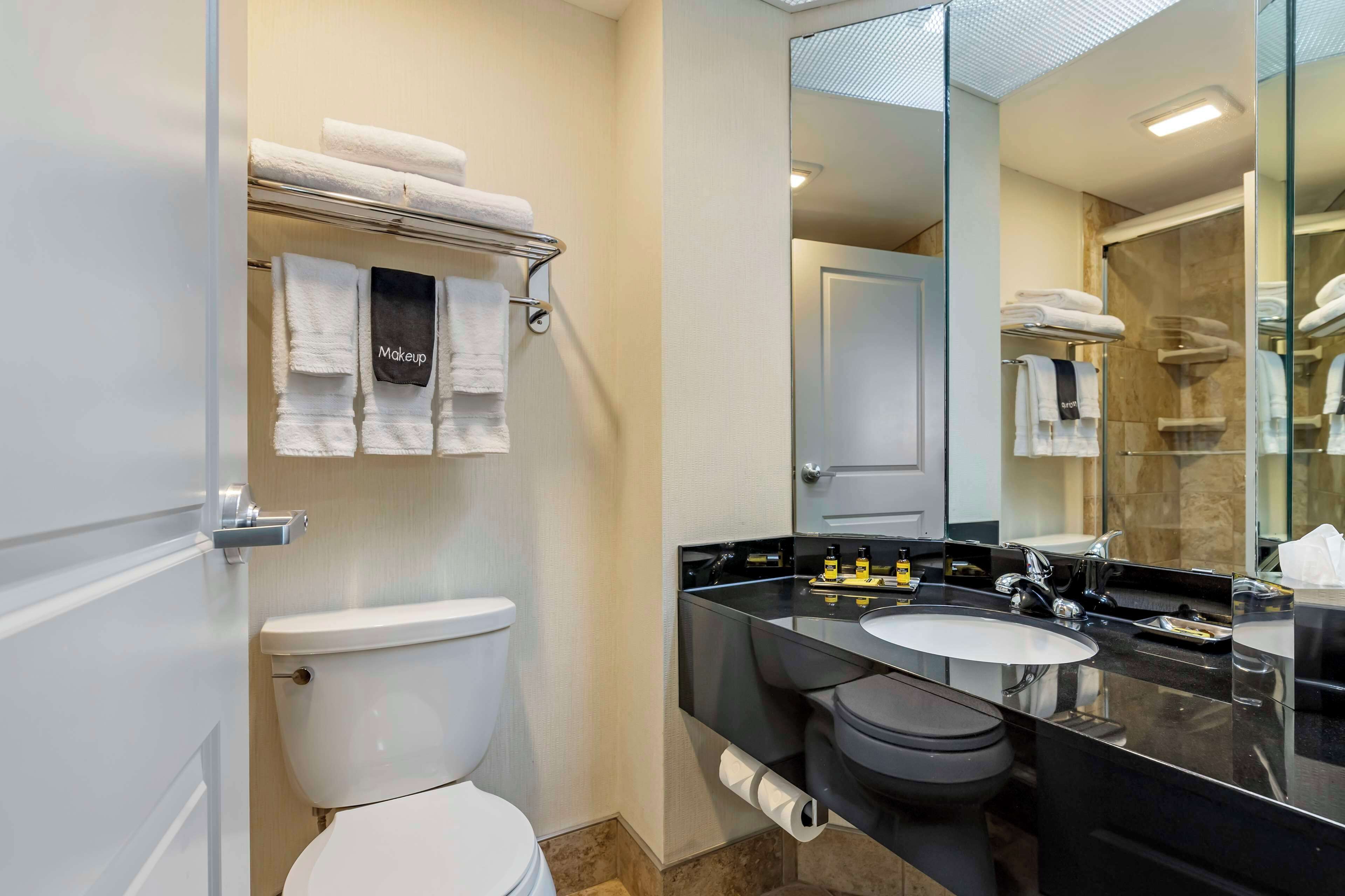 free toiletries, hair dryer, towels