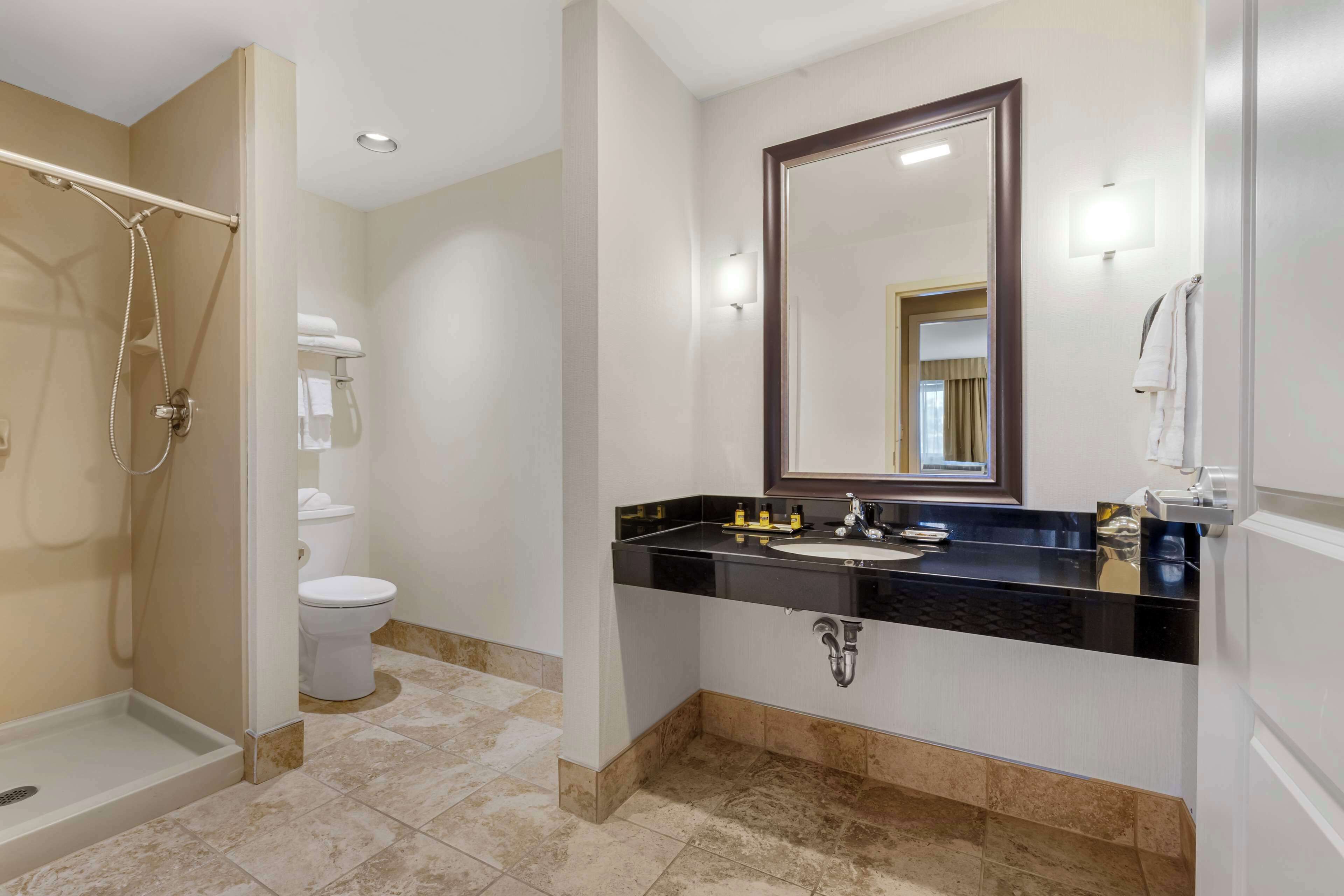 suite, 1 king bed, fireplace (separate living room) | bathroom | free toiletries, hair dryer, towels