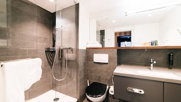 Shower, eco-friendly toiletries, hair dryer, slippers