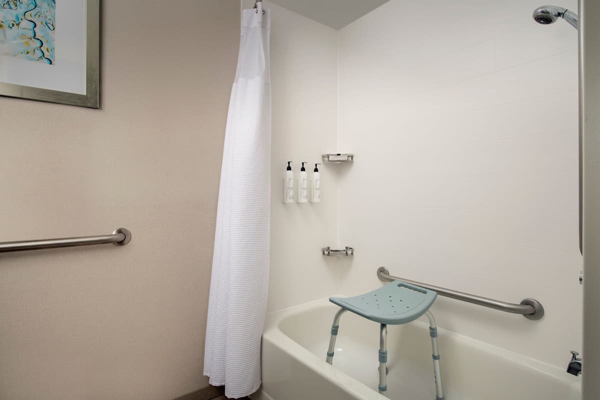 Combined shower/bathtub, free toiletries, hair dryer, towels