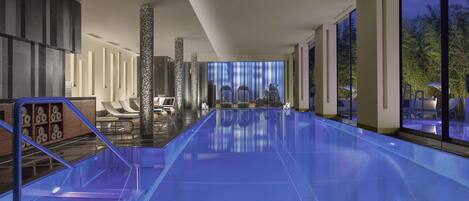 Indoor pool, outdoor pool, pool loungers