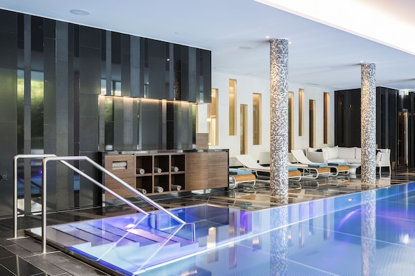 Indoor pool, outdoor pool, pool loungers