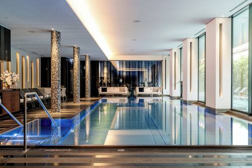 Indoor pool, outdoor pool, pool loungers