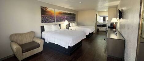 Deluxe Room, 2 Queen Beds, Smoking, Refrigerator & Microwave | Desk, free WiFi, bed sheets, alarm clocks