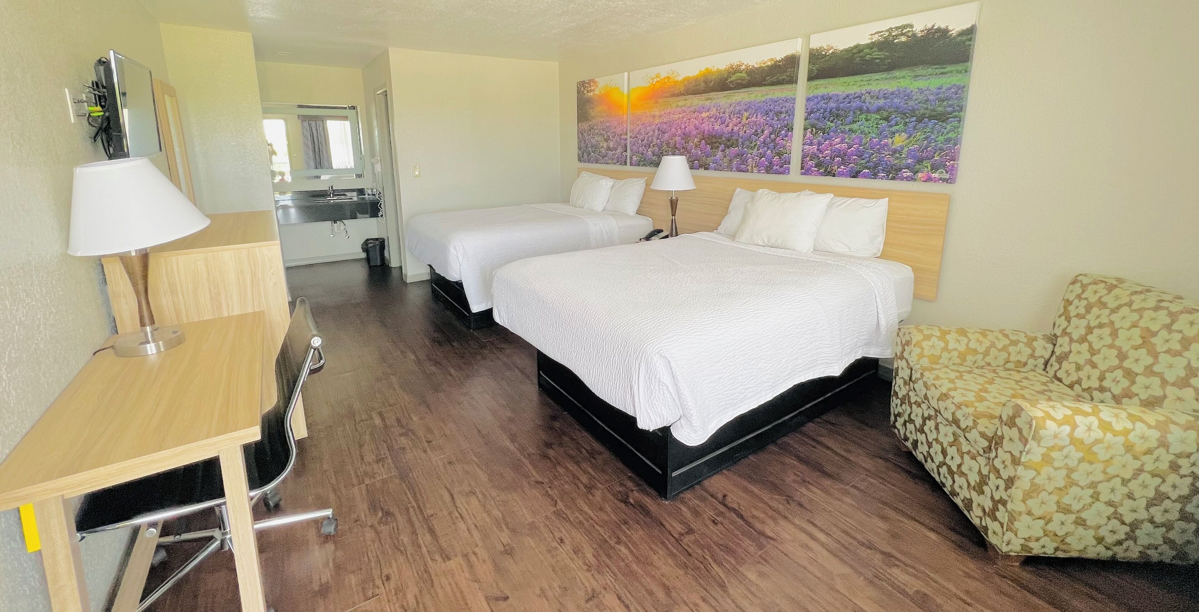 Desk, free WiFi, bed sheets, alarm clocks