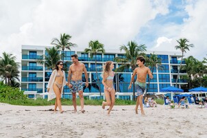 Private beach, white sand, sun loungers, beach umbrellas