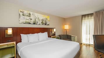 Premium bedding, pillowtop beds, desk, blackout drapes