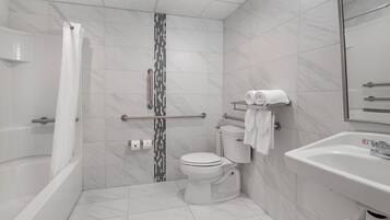 Room, 1 King Bed, Accessible, Non Smoking | Bathroom | Free toiletries, hair dryer, towels