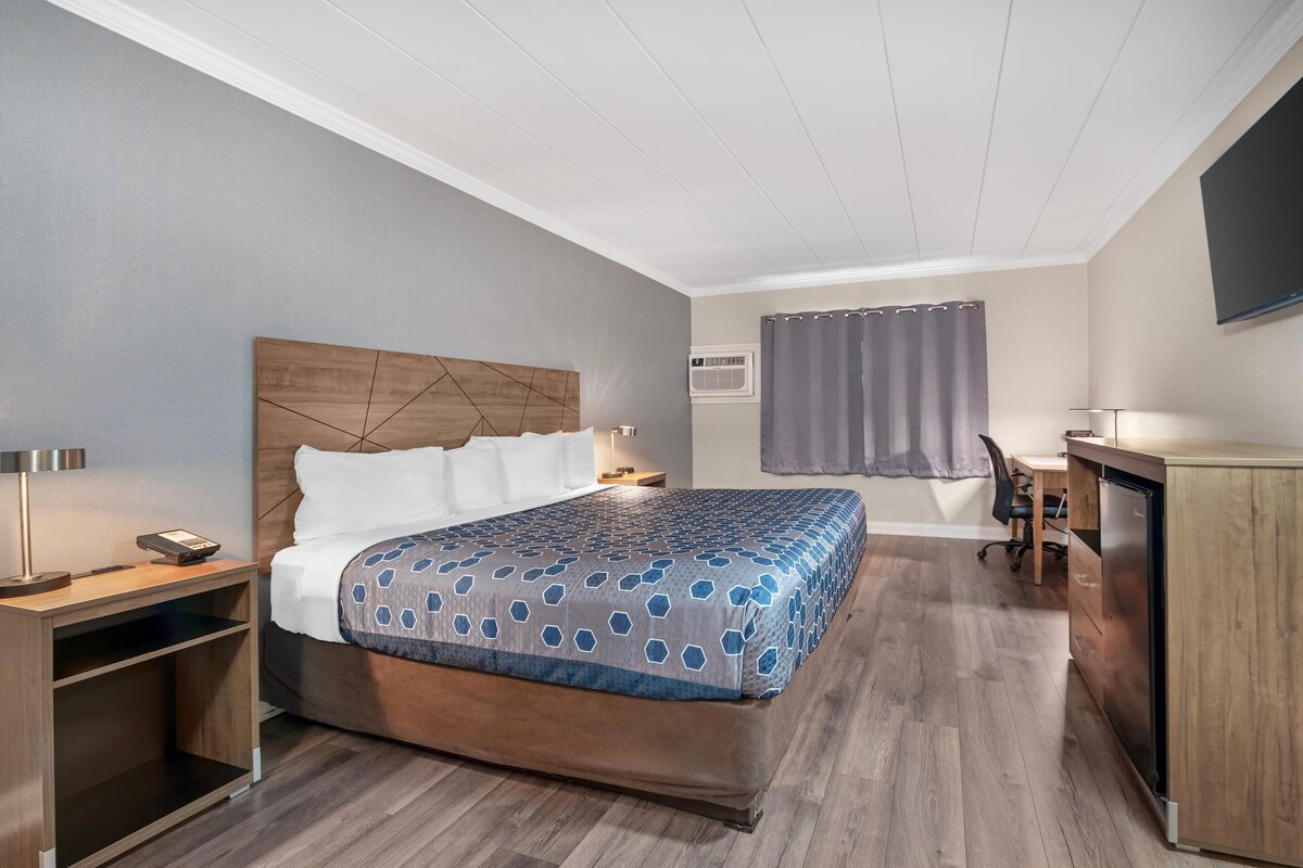 Standard Room, 1 King Bed, Non Smoking | Desk, laptop workspace, blackout drapes, iron/ironing board
