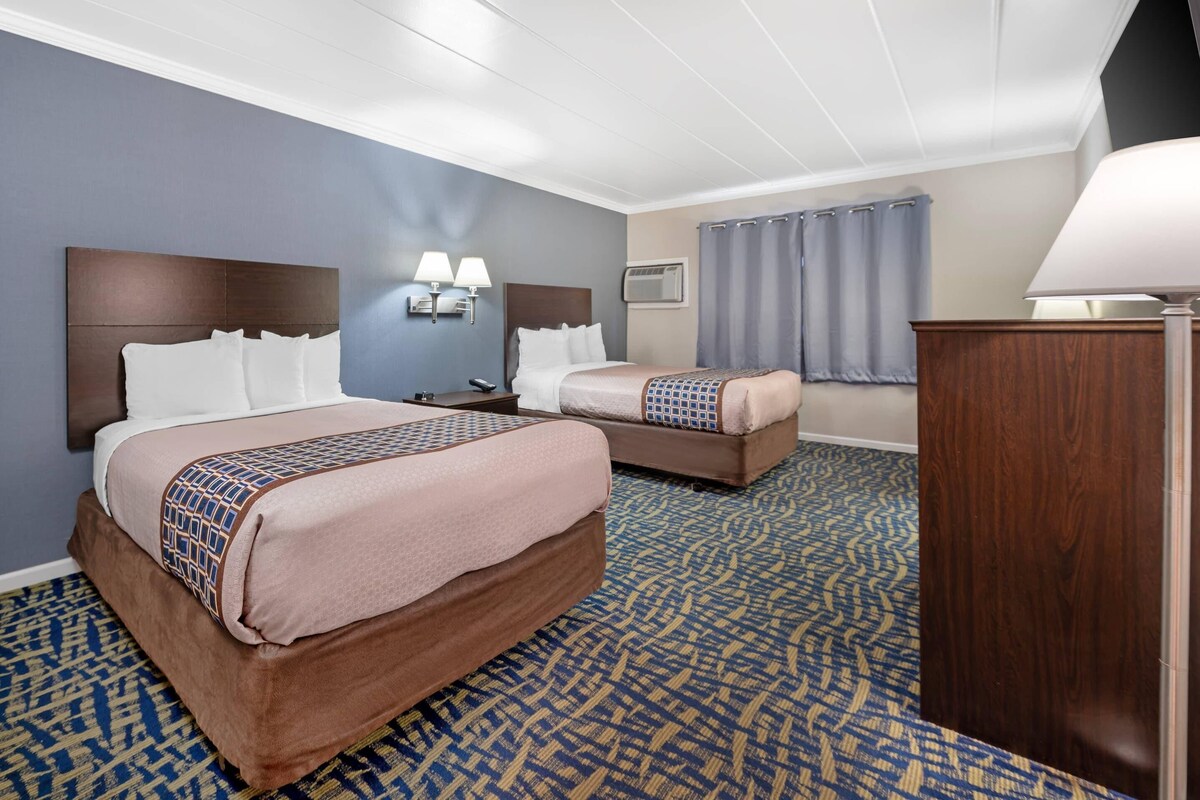 Standard Room, 2 Double Beds, Non Smoking | Desk, laptop workspace, blackout drapes, iron/ironing board