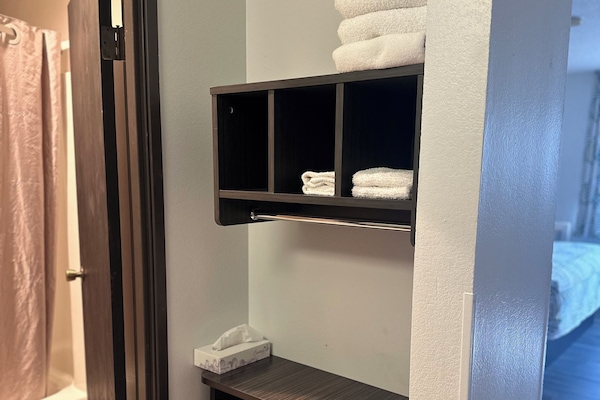 Desk, blackout drapes, iron/ironing board (on request), WiFi (free)