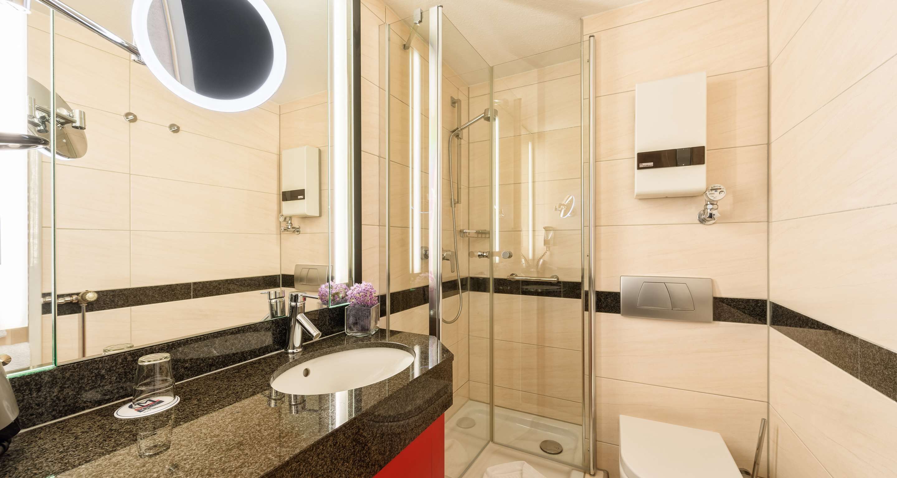 standard apartment, 1 double bed, balcony, annex building | bathroom | eco-friendly toiletries, hair dryer, bathrobes, towels