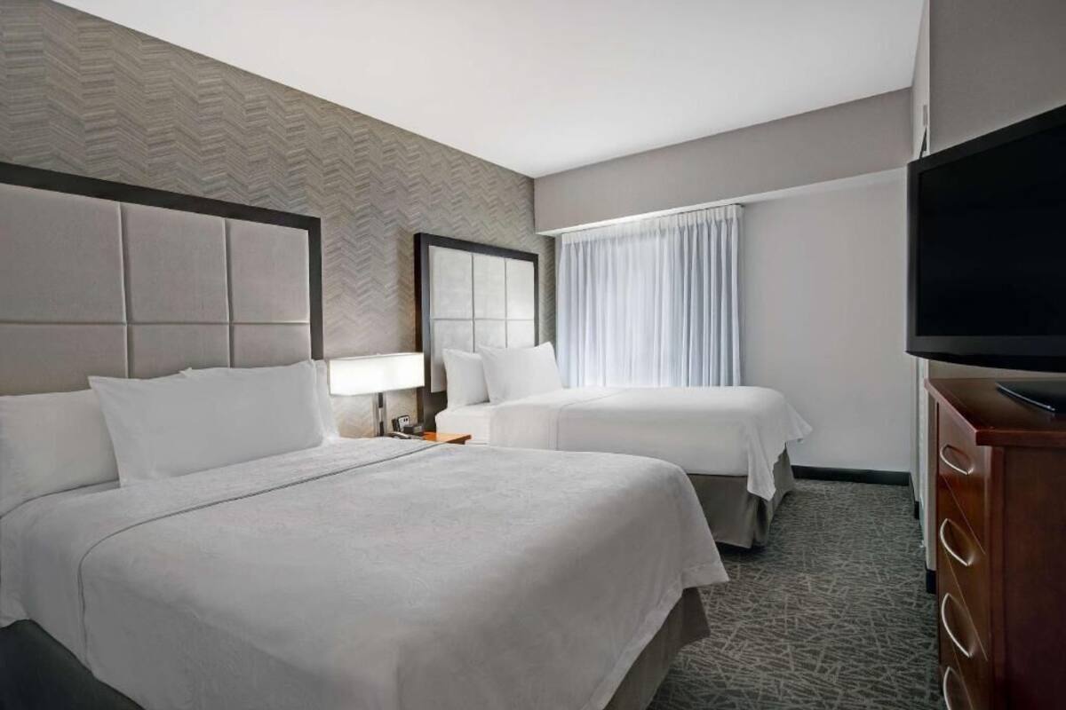 Premium bedding, desk, blackout drapes, iron/ironing board