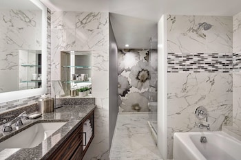 Shower, designer toiletries, hair dryer, bathrobes at JW Marriott San Francisco Union Square