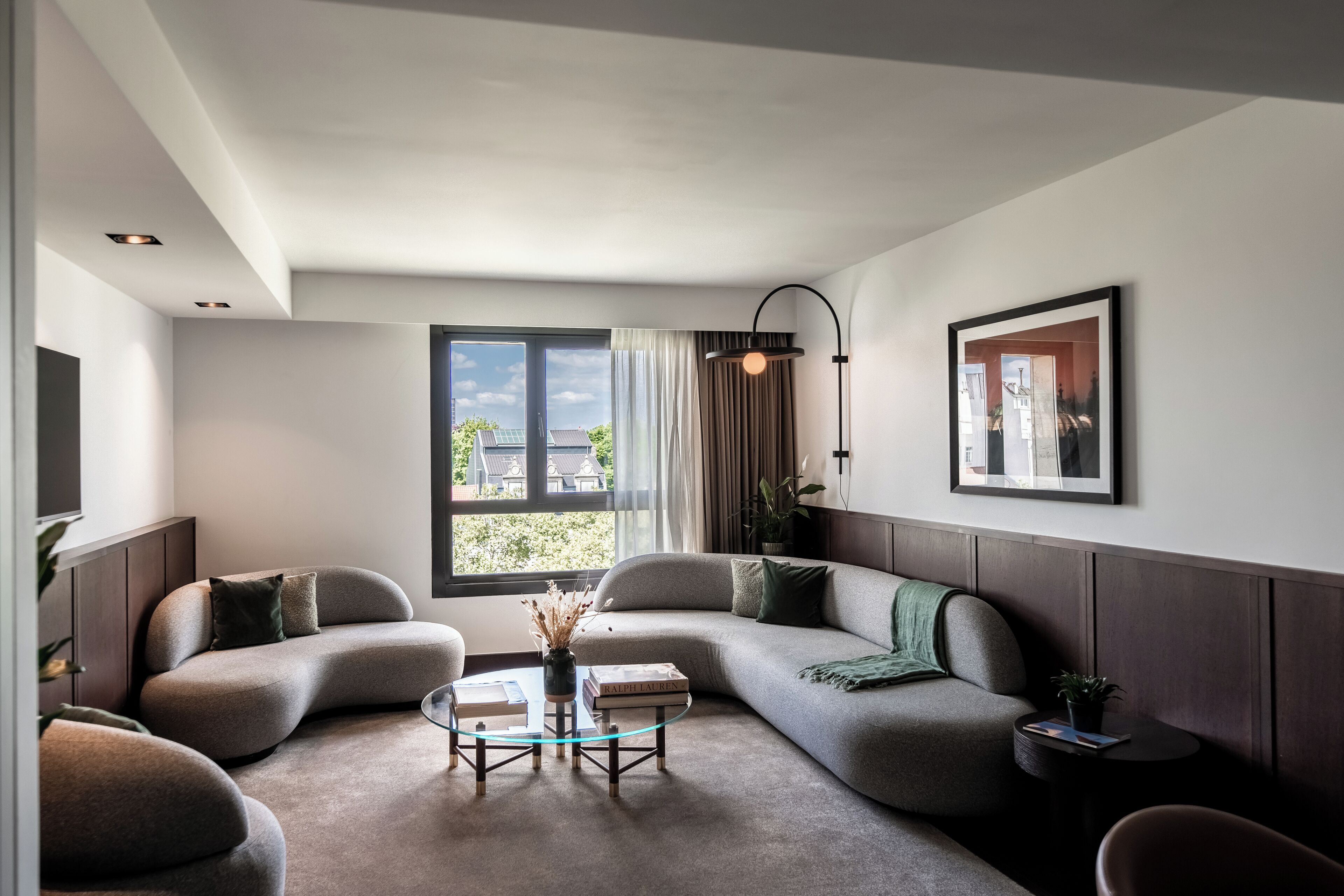 suite (le louise, garden and city view) | living area | 106-cm flat-screen tv with satellite channels, tv, offices