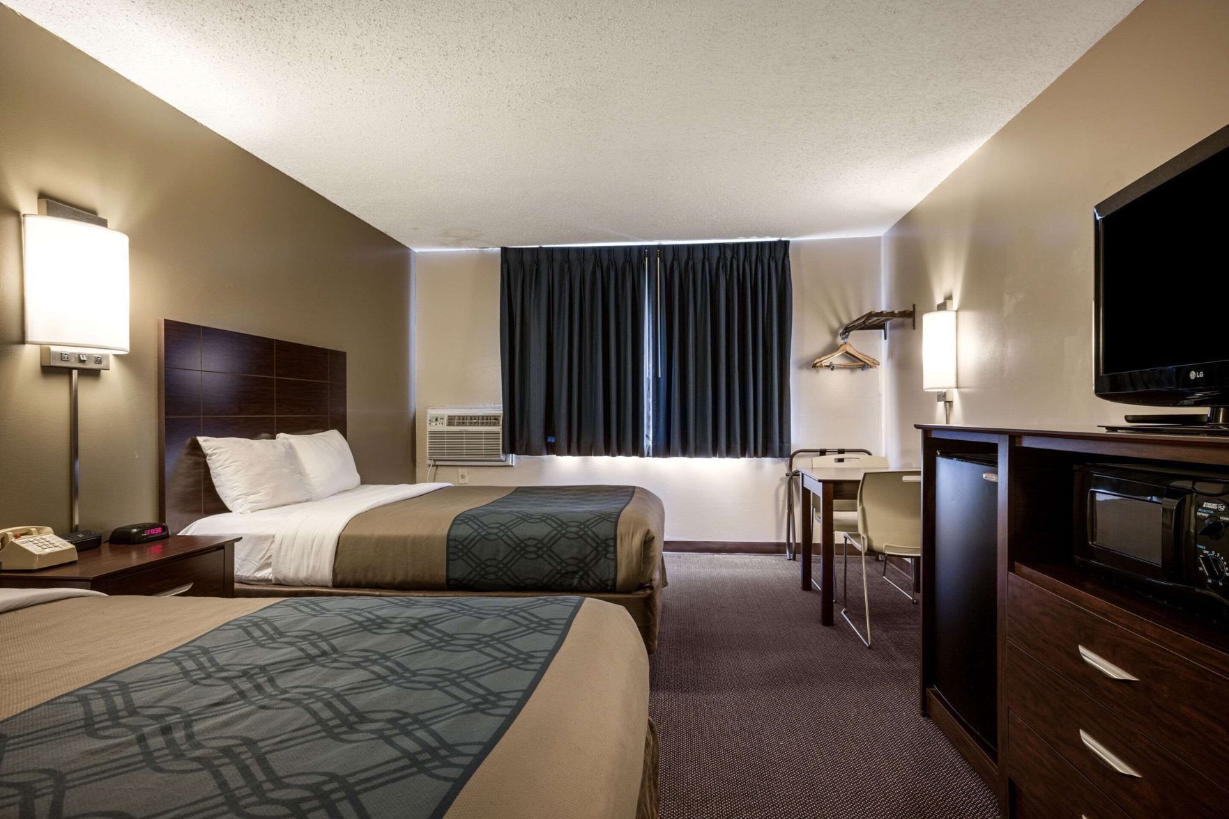 1 bedroom, desk, blackout curtains, iron/ironing board