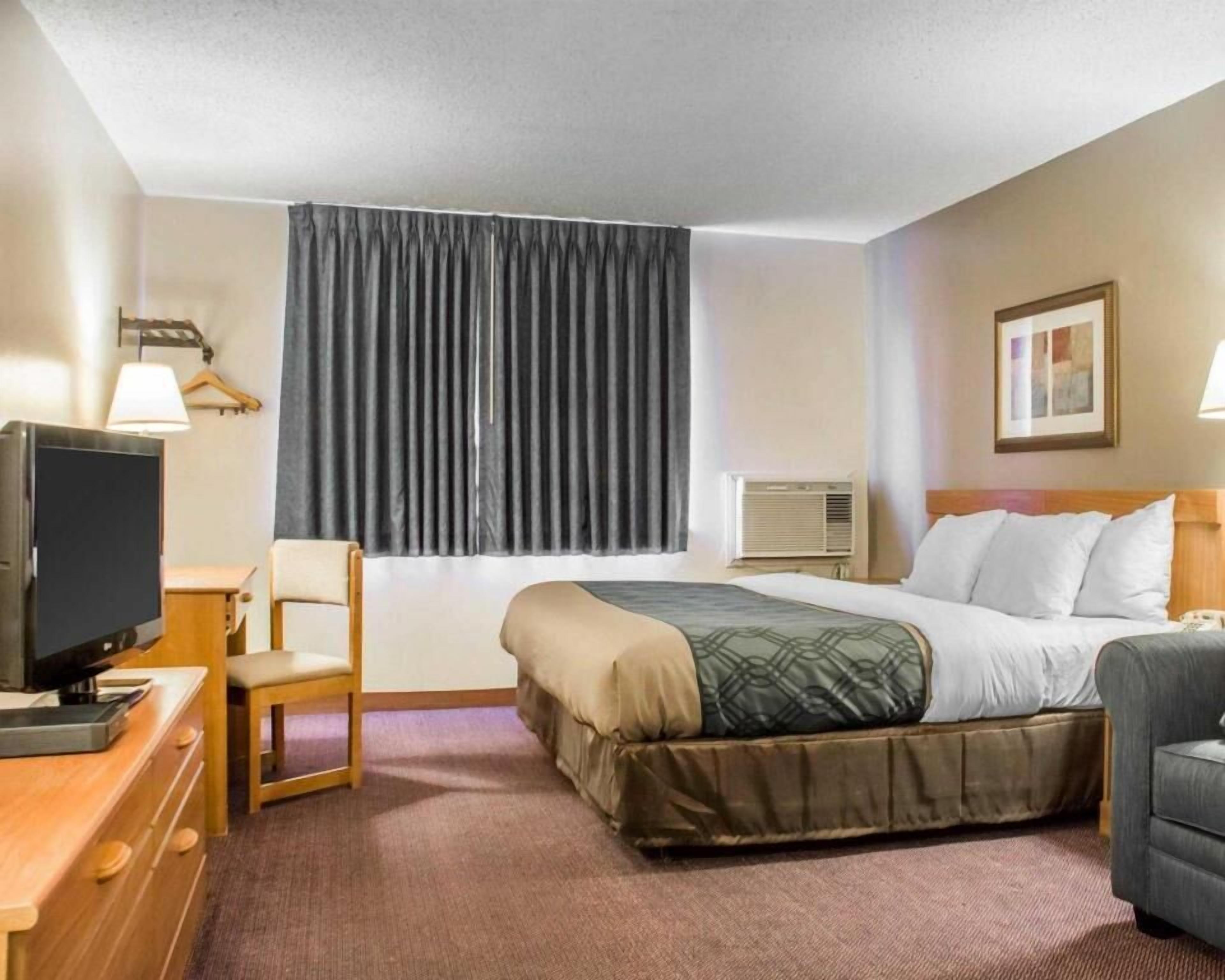 1 bedroom, desk, blackout curtains, iron/ironing board