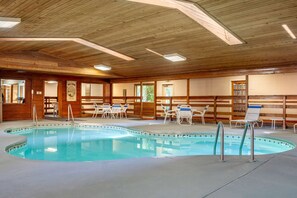 Indoor pool, open 7 AM to 10 PM, sun loungers